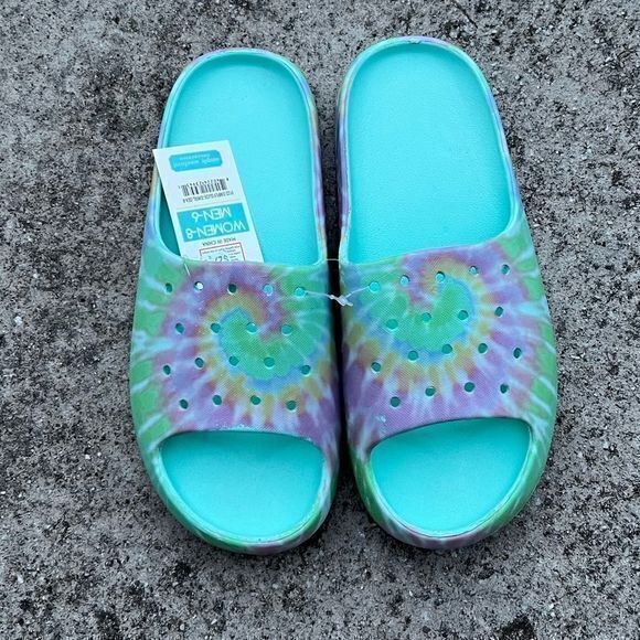 NWT Sz Womens 8/Mens 6 Simply Southern Swirl Sea Green Unisex Slides - Picture 3 of 5